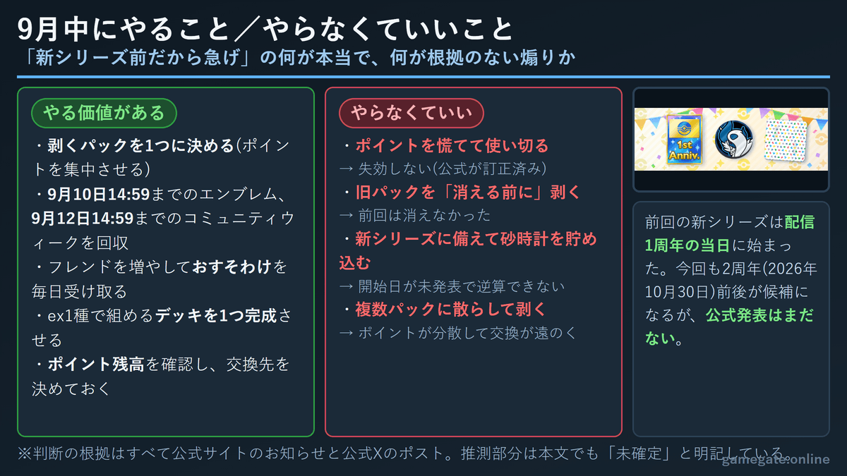 ポケポケで9月中にやること・やらなくていいこと